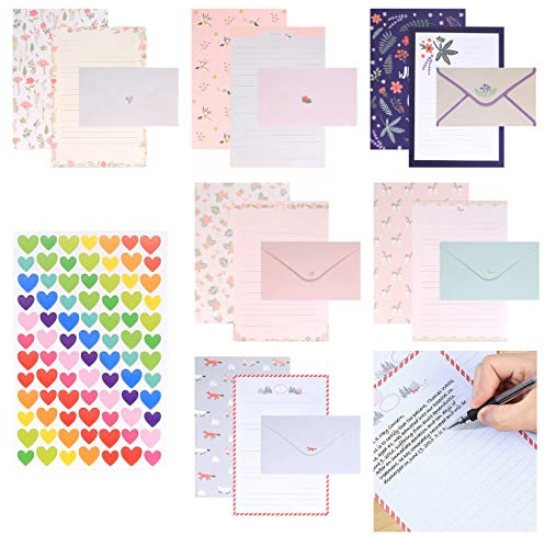 Briefpapier und Umschläge Set, A5 Briefumschlag Briefpapier Set, 36 Blatt Schreibpapier Motivpapier mit Liniert und 18 Blatt Briefumschlägen