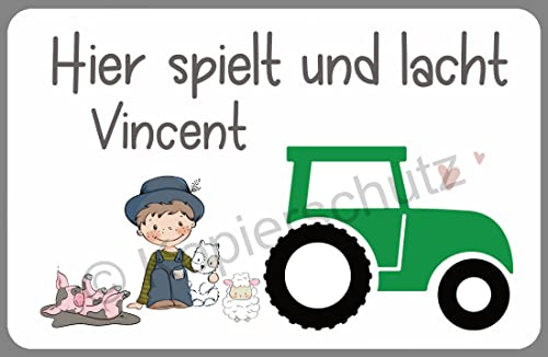 Türschild fürs Kinderzimmer Kinder Namensschild Zimmertür Mädchen Junge Geschenk Geburt Taufe Geburtstag (Bauernhof)