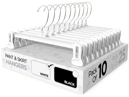 Sharpty Lot de 10 cintres pour Pantalons et Jupes, durables, Peu encombrants et antidérapants, pour Shorts, Chemises, Jeans, Robes, Pantalons, Manteaux et Autres vêtements, Blanc