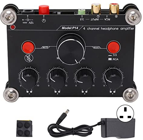 EVTSCAN Headphone Amplifier,Headphone Amplifier 4 Channel Audio Power Amp Board Module Independent Volume Control 100‑240v(UK Plug)