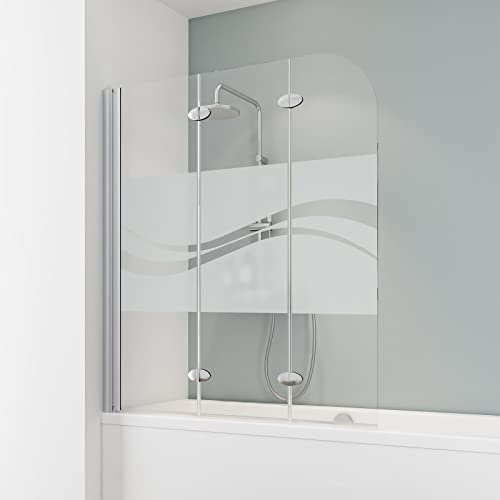 Schulte sopravasca da bagno 125 x 140 cm, alluminio naturale, 3 ante (49+41+35) pieghevoli, sopravasca, girevole 180° contro la parete, vetro di sicurezza 5 mm con decoro liane, guarnizione inclusa