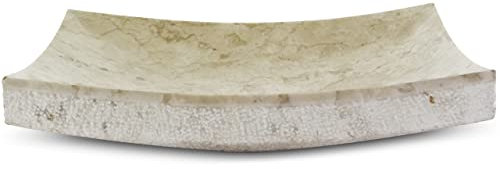 livasia Marmor Waschbecken aus Bali, flaches Aufsatzwaschbecken, elegante Naturstein Waschschale, Waschtisch Handarbeit, 50x40x10–12cm (Creme)