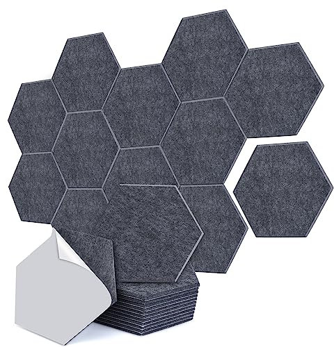 Acoustic Panels, AGPTEK 12 Packs Self-adhesive Hexagon Acoustic Panels Soundproof Wall Panels, 30 x 26 x 0.9 cm Soundproof Foam Panels High Density, Great for Home Studio, Office and Home Studio