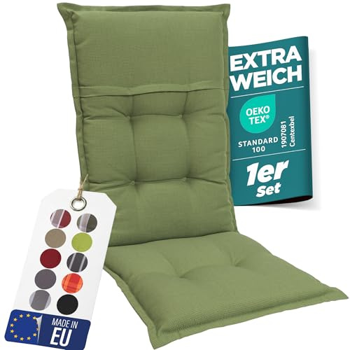 gardisun Gartenstuhlauflagen Hochlehner, 1er Set, Grün | Extra Dicke Sitzauflagen, Made in EU, Polsterauflagen für Hochlehner Gartenstuhl, Auflagen mit hoher Lichtechtheit