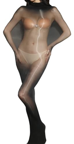 RUIBAVYA 5D Kvinnor Bodystocking Strumpor Full Body Bodystocking Sexig Strumpor Glänsande Oljig Sheer, Svart A, one size