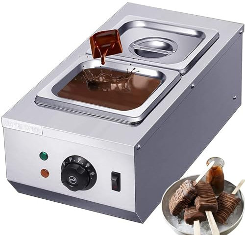Máquina Eléctrica Templar Chocolate, 2 Tanques, Máquina Derretir Queso, Calentador, Fuente Comercial Doble Olla, Calentador Cacerola, Rango Temperatura: 30-80 °, Acero Inoxidable Pastelería