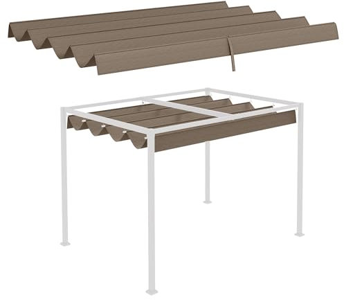 Outsunny Retractable Pergola Roof, Sun Shade Cover Top Only, UV30+ Protected 2.86 x 2.45 m Replacement Canopy Fabric for 3 x 2 m Pergola Frame, Coffee