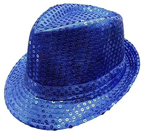 Geagodelia Pailletten Fedora Hut Damen Herren Glitzer Trilby Hut Fasching Karneval Halloween Disco Kostüm Hut Partyhut für Erwachsene (Königsblau, One size)
