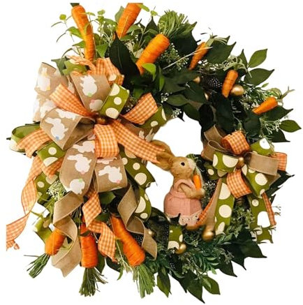 Osterkranz für die Haustür, Hasenkranz mit goldenen Eiern Karotten für Frühlings-Wanddekoration, 40,6 cm Kranz Frühling Groß (Orange, One Size)