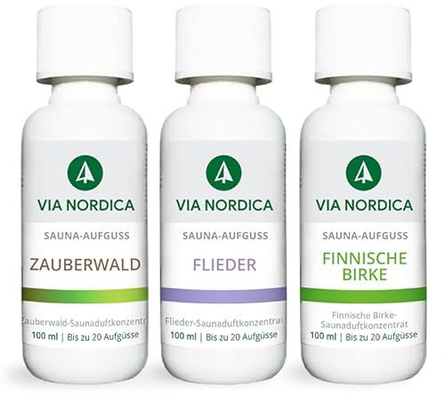 VIA NORDICA Saunaaufguss Set [AtemFrei-Komplex Formel] Saunadüfte & ätherische Öle - Tolles Saunaaufguss Probierset, Saunaöl Saunaduft Sauna-Zubehör Wellness Aufguss Duftöl - Set Frühling