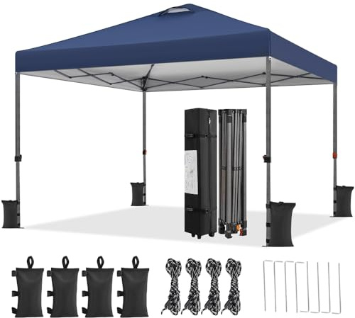 Yaheetech Gazebo Pieghevole da Giardino Esterno Resistente 3x3 m Gazebo Telescopico con Sacca di Trasporto in Ferro e Tessuto Oxford per Mercato Fiera Manifestazioni Sagra Campeggio Spiaggia Blu Navy