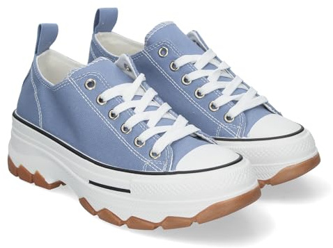Zapatilla de Plataforma para Mujer, Comoda, Estilo Bamba, Material de Lona, y Cierre de Cordones