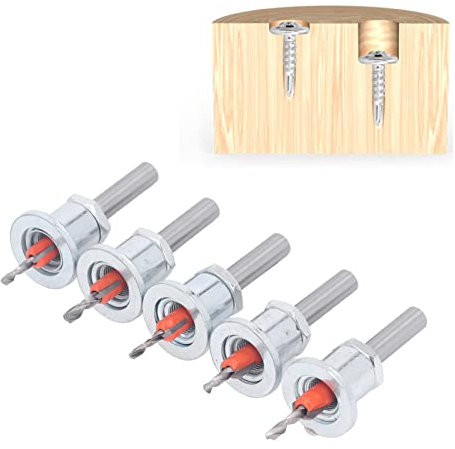 Countersink Drill Bit with Depth Stop, 5Pcs Woodworking Drill Bits Set with Countersink Adjustable Chamfer Screws Hole Drills Bit, for Wood Plastic Drilling Holes