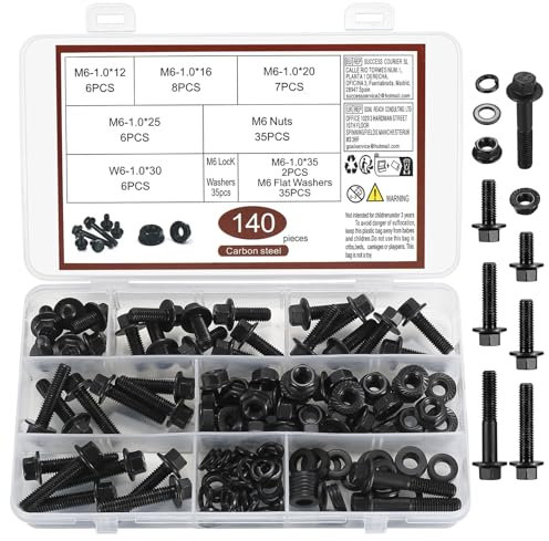 QJKEJI 140 Pz M6 Set Viti e Dadi, Bulloni Flangiati, Viti a Testa Esagonale, Rondelle - Bullone Con Flangia