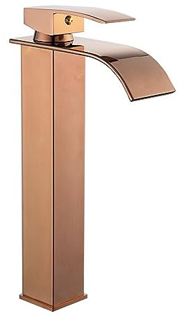 Wasserhahn Bad für Waschbecken Hoher Waschtischmischer Wasserfall Einhebel Arbeitsplatten Mischbatterie Einlochmontage Roségold Armatur für Waschbecken Badezimmer Badarmatur Waschbeckenarmatur