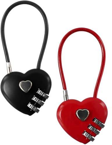 Lucchetti a Combinazione per Bagagli, 2 lucchetti a combinazione a forma di cuore, grazioso lucchetto a forma di cuore, in filo di acciaio, impermeabile, per borse da viaggio e zaini(30CM)