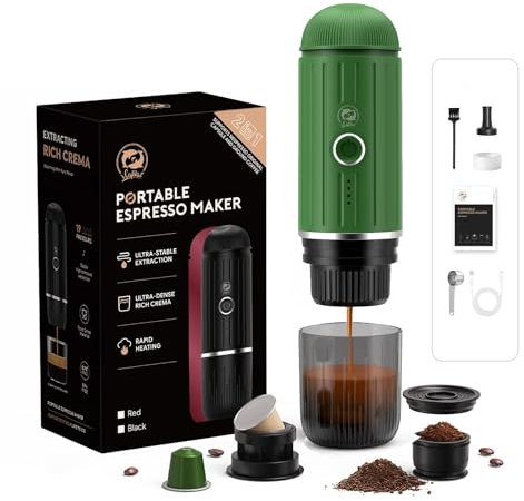 HAILASRE Machine à expresso électrique portable, système d'extraction auto-chauffant 2 en 1, machine à café expresso Crema Nespress, supporte le café moulu et la capsule NS, ME2218 (vert)