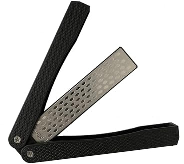 Double Sided Diamond Knife Sharpener, Pocket Sharpening Stone, 400/600 Grit Foldable Knife Sharpener Gritstone Whetstone with Non-Slip Handheld (Black)