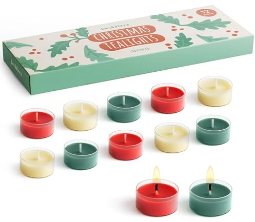 THE TWIDDLERS 12 Weihnachts-Teelichter mit Halter - 4 Rot, 4 Grün, 4 Weiß - Adventsdeko, Tischdeko, Weihnachtskerzen Set für Adventskranz & Weihnachtstisch, 4-6h Brenndauer
