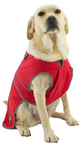 Ancol Stormguard Soft Shell Dog Coat in Bordeaux - Waterproof Pet Rain Jacket with Zipped Harness Hole - Reflective Edging Puppy Apparel - L