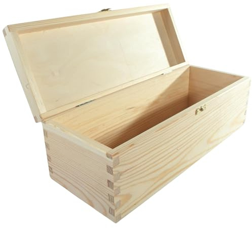 WooDeeDoo Large Oblong Wooden Box with Lid & Clasp | 37 x 14 x 12.5 cm | Keepsake Trinket Storage Anniversaries Gift Holder Carrier Case | Unfinished Wood for Craft