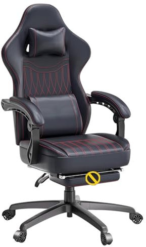 LVYWEX Gaming Chair, Drehsitz Kopfstütze und Lendenkissen Verstellbare Rückenlehne Bürostuhl Ergonomische Lendenwirbelstütze Mute Pulley(Black,Without)