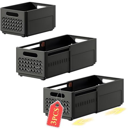 aichilra Paquete de 3 cajas de almacenamiento retráctiles, cajas de almacenamiento expandibles, cajas de almacenamiento apilables, organizadores plegables de armario