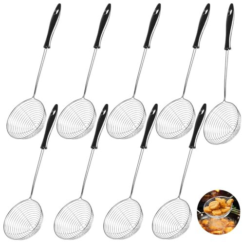 9 Pcs Stainless Steel Hot Pot Strainer Spoons, 8cm Small Spider Spoon, Hot Pot Strainer Scoops, Asian Strainers Ladle with Handle for Home and Restaurant