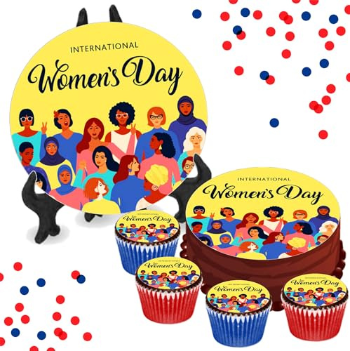 International Women's Day 8 INCH Cake or Cupcake Icing Toppers - Celebration Party Cake Decorations Perfect For Brownies Cookies Muffins & More! (35 x Circle Cupcake Toppers (3.5cm x 3.5cm))