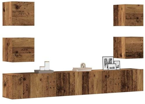Homgoday Meuble TV mural 6 pcs Bois Vieux Bois Multicouche, Meuble TV Meuble Bas pour TV pour Table de Salon Industriel Meuble TV Salon M-3328969
