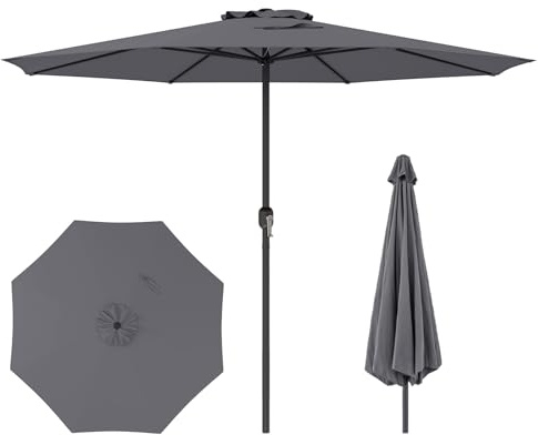 COSTWAY Garden Parasol, Waterproof Vented Top Patio Umbrella, Outdoor Sun Protection Market Table Canopy Umbrella for Lawn Terrace Beach Backyard BBQ (Grey, 3.5m)