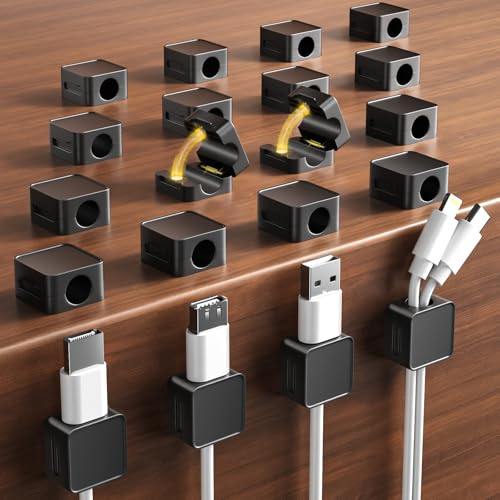 20 Stück Kabelhalter Kabelclips, Kabel Organizer - [Einhand-Bedienung] Feder Kabelklemmen Selbstklebend, Kabelorganizer für Schreibtisch/Wand, Kabelmanagement für Netzkabel, HDMI, Ladekabel
