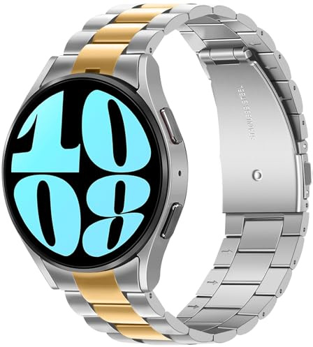 Anlinser Kompatibel mit Samsung Galaxy Watch 7/6/5/4/FE Armband 44mm 40mm | Für Galaxy Watch 6 Classic 43mm 47mm, Kein Gap Metal -Ersatzarmband Kompatibel mit Galaxy Watch 5 Pro/4 Classic, Silber-Gold