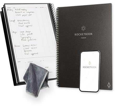 Rocketbook Fusion Agenda Non Daté Réutilisable, Taille Letter 21 cm x 29,7 cm, Noir - Objectifs, Calendrier Mensuel et Hebdomadaire, « To-Do Lists » Quotidiennes, Pages Lignées et Pointillées