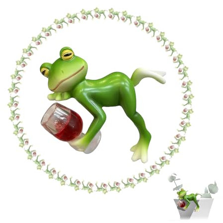 nnOuOnn Drinking Frog Statue Garden Decor, Funny Garden Fence Patio Balcony Lawn Resin Hanging Planter Cute Pot Decor Indoor Outdoor Whimsical Frog Figurine with Red Wine.
