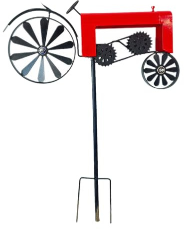 Farm Tractor Windmill, Tractor Wind Spinner with Metal Stake, Rotating Yard Ground Stake Pinwheel, Garden Wrought Iron Windmill Decoration, Lawn Art Ornament, 68x30x14cm, 300g, Red