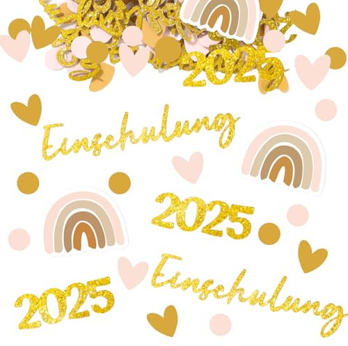 BETESSIN Einschulung Deko Mädchen & Junge - 150 Stück Einschulung 2025 Konfetti Streudeko mit Boho-Regenbogen Motiv - Tischdeko für Schulanfang, Schuleinführung Deko uvm.