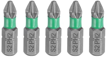 sourcing map 5pcs #2 Anti Slip Phillips Impact Screwdriver Bit PH2 1/4 Hex Shank 1 (25mm) Magnetic Cross Head Drill Bits Sandblasted S2 Steel Screw Driver Power Electric Tools, Gray/Green