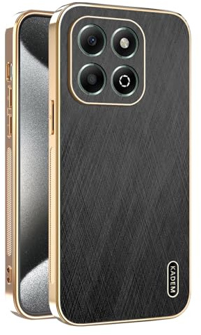 ILING Case for HONOR X6C, Unique Brushed Metal Design, Leather Skin Phone Case, Ultra-thin Soft Silicone TPU Bumper Shockproof Cover (Black)