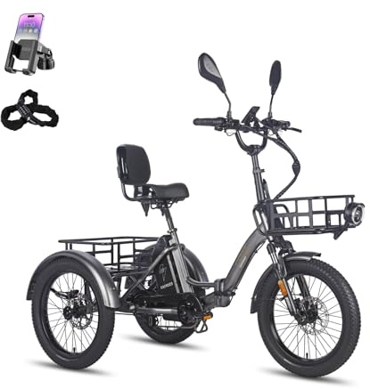 Fafrees F20 Mate Elektro-Dreirad | Klappbar, 48V Akku, 65Nm Motor | 20×3.0 Allwetterreifen, 180kg Lastenfähigkeit, Senioren-E-Bike (23.45Ah - mit Frontrahmen, Grauer Stil 4)