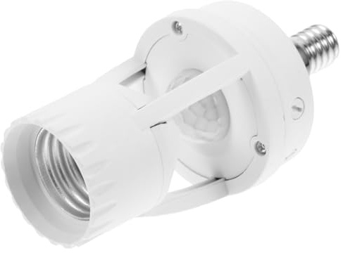 HONITANO Convertisseur E14 vers E27, Douille de Lampe à Détecteur de Mouvement en Pbt Blanc, Réglage du Délai, pour Veilleuse Detecteur de Mouvement Prise, Maison et Couloirs