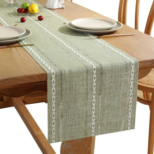 JURENEE Salbei Grüner Landhausstil Tischläufer | Knitterfreier waschbarer Tischläufer 33x183cm für 6-8 Personen, festliche Tischdeko für Geburtstag und Baby Shower