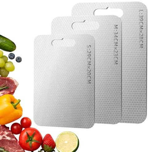 3 PCS Titan Schneidebrett Spülmaschinenfest, Multifunktional Edelstahl Schneidebrett, Beidseitige Titanium Cutting Board, Lebensmittelecht, Antibakteriell & BPA Frei