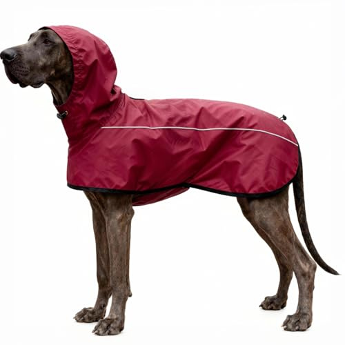 Mosucoirl Hund Regenmantel Jacke Reflektierende Verstellbare Kapuze Haustier Poncho Regenmantel mit Leine Loch wasserdichte Kleidung für kleine mittlere große Hunde (Rot, M)