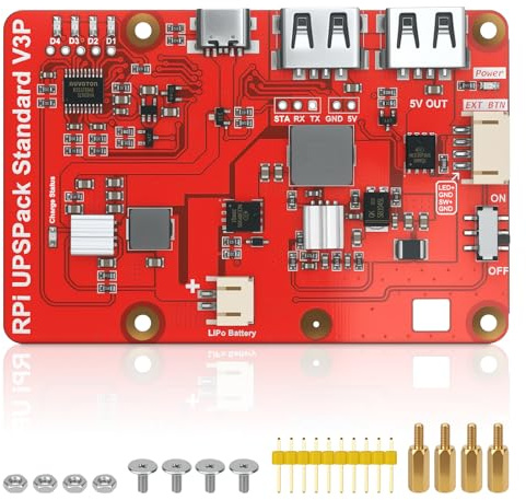 YELUFT UPS for Raspberry Pi 4, Raspberry Pi V3P Lithium Battery Expansion Board Uninterruptible Power Supply with Battery Level Indicator for RPI 5 4B 3B+ 3B 2B+