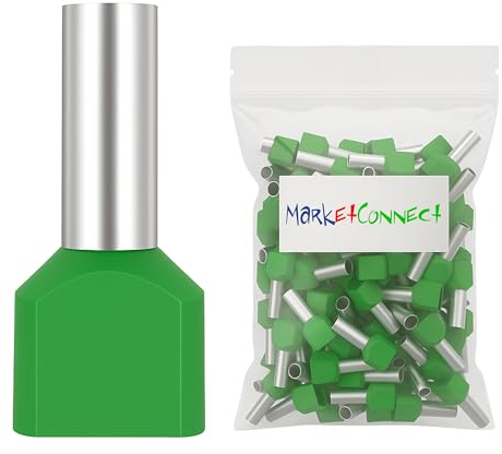 MarketConnect® Puntalini elettrici a crimpare • Sez. 2 x 6 mmq • Lung. 12/18 mm • 100 pz • Verde TE (NF C 63-023) • Doppio Capicorda