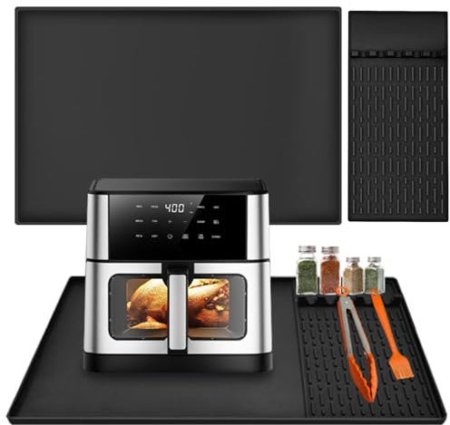 Cyiecw Grand Tapis Silicone Cuisine, Tapis Résistant à la Chaleur pour Plan de Travail, 60 × 40 cm Protection Plan de Travail Cuisine avec Accessoires, pour Friteuse à Air Chaud/Micro-ondes/Four