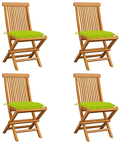 QZZCED Sedie da giardino pieghevoli 4 pezzi con cuscini verde lucido legno teak | Sedie da esterno resistenti alle intemperie e leggere | Design elegante per sala da pranzo all'aperto
