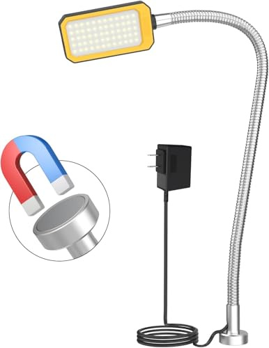 Flexible cuello de cisne LED resistente al agua luz de trabajo con base ajustable para torno, fresadora CNC, máquina de coser, iluminación industrial, 25 W (imanes redondos)