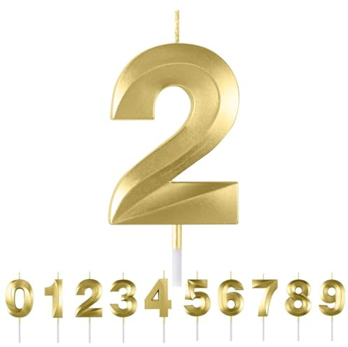 HattusaShield Geburtstag Kerzen, Goldene Nummer 2, Diamant 3D Geburtstagskerzen, Dekorative Geburtstagstorte für Feier-Zubehör Geburtstag Jubiläum